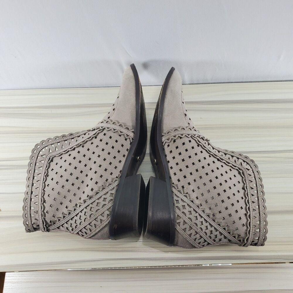 8 Cecelia Anthropologie Tate Suede Bootie Cut Out Perforated Taupe Ankle Boot - Picture 8 of 10